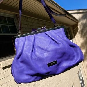 Kate Spade Purple Pleated Leather Beau Stud Bow Silver Metal Frame Terrace Purse